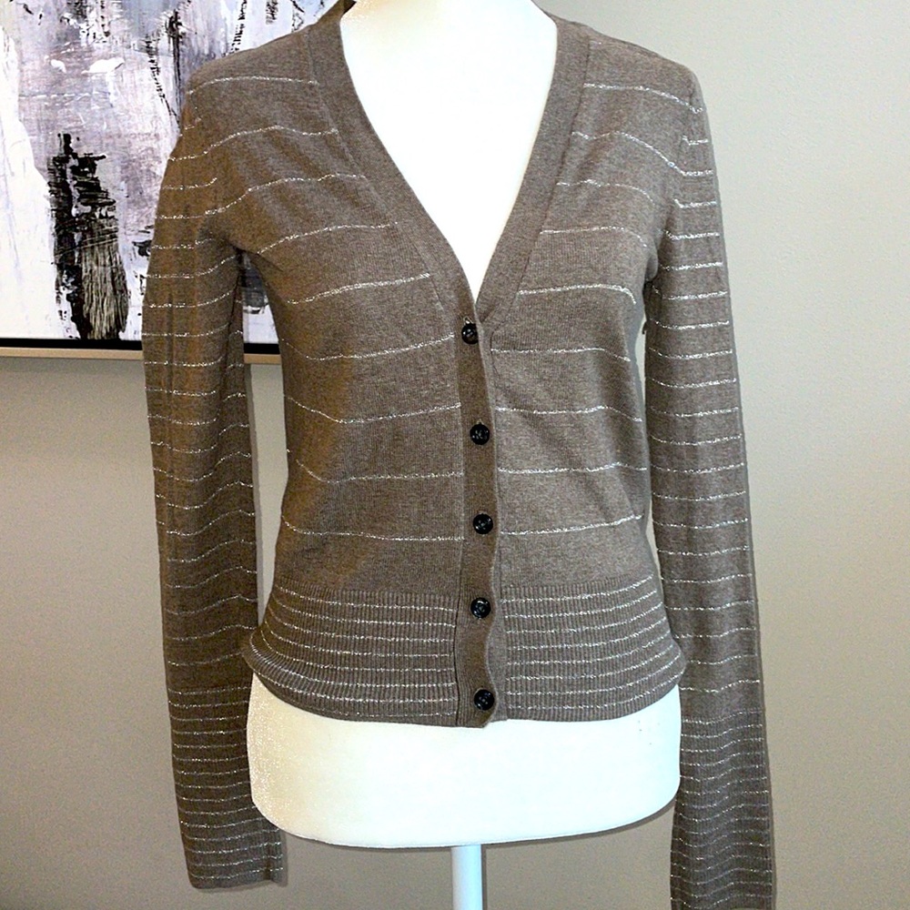 American Eagle Outfitters Vintage Cuff Off Crop Button Sparkle Cardigan Sweater